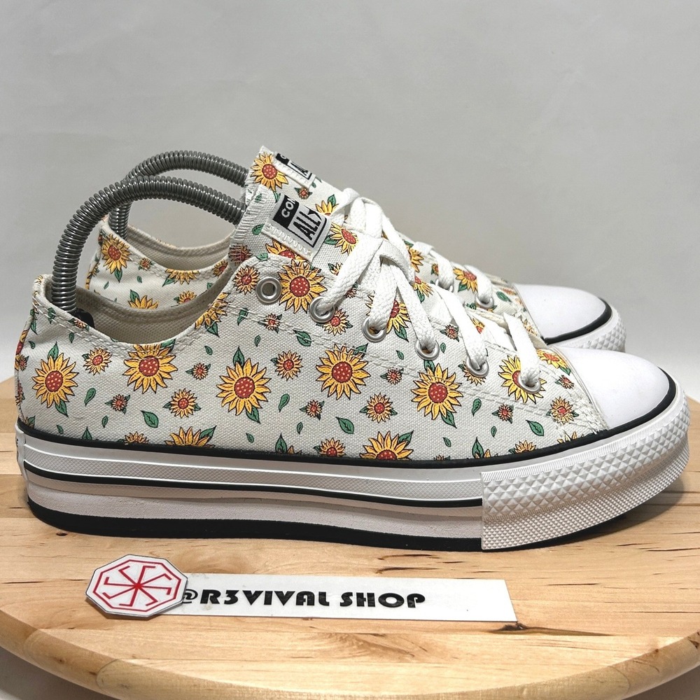 Converse Chuck Taylor All Star EVA Platform Low GS Sunflower Junior Sneakers - 6 - Picture 2 of 10